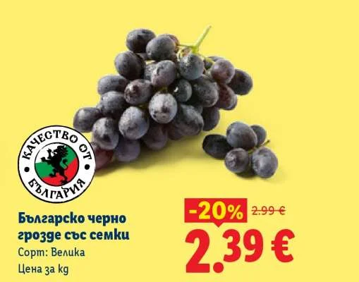 Българско черно грозде със семки Сорт: Велика