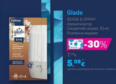 Glade SENSE & SPRAY Ароматизатор Сандалово дърво, Различни видове 10 мл