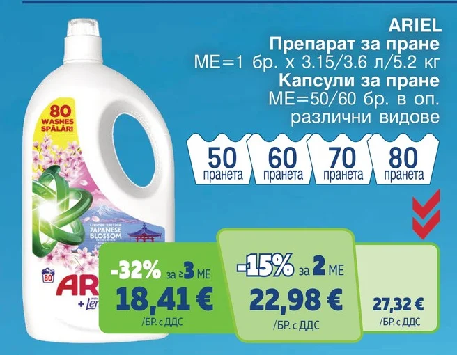 ARIEL Препарат за пране 3.15/3.6 л/5.2 кг