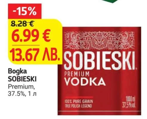 Bogka SOBIESKI Premium, 37.5% 1 л