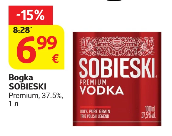 SOBIESKI Водка Premium, 37.5% 1 л