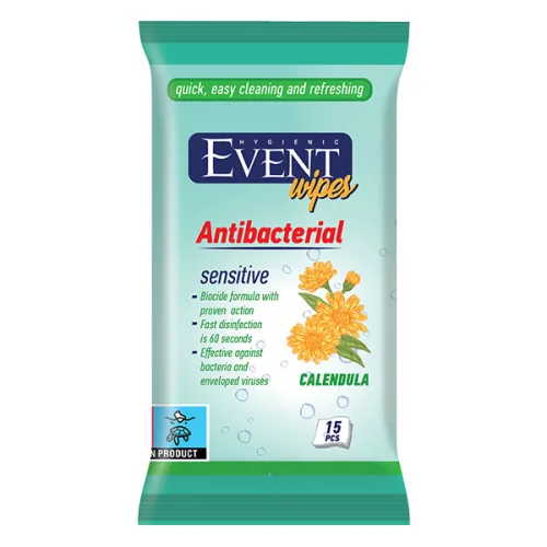 Влажни кърпички Event Antibacterial Невен 15бр.