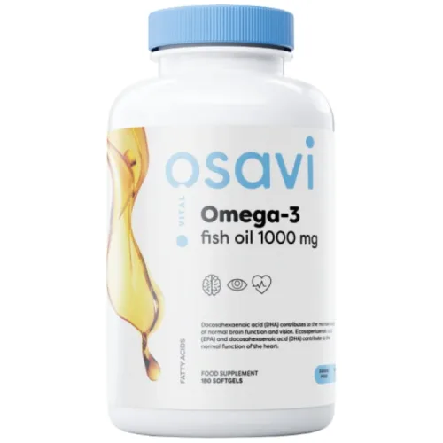 Omega 3 Fish Oil 1000 mg / Lemon Flavor / 180 Гел капсули, 90 дози - Osavi