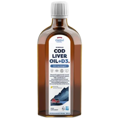 Norwegian Cod Liver Oil + D3 | Lemon Flavored Liquid Omega + D3 / 250 мл - Osavi