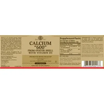 Калций "600" от стриди с витамин D3 / Calcium "600" from Oyster Shell with Vitamin D3 - Solgar