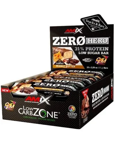 ZeroHero Protein Bar Box, фъстъчено масло, 15 броя, Amix - Amix