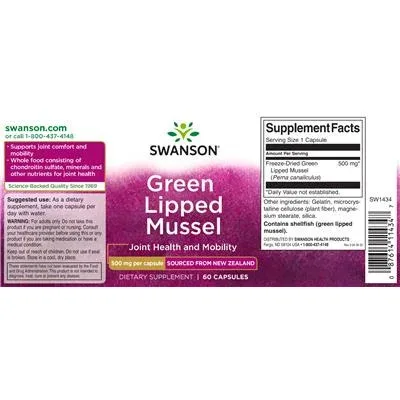 Зелена мида 500 мг / Green Lipped Mussel 500 mg - Swanson