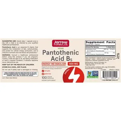 Пантотенова киселина B5 500 mg / Pantothenic Acid B5 500 mg - Jarrow Formulas