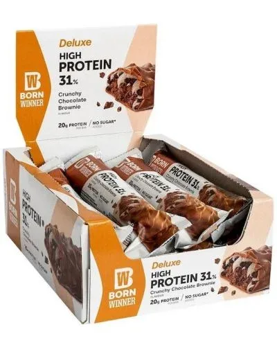 Deluxe Crunchy Protein Bar, шоколадово брауни, 12 броя, Born Winner - Born Winner