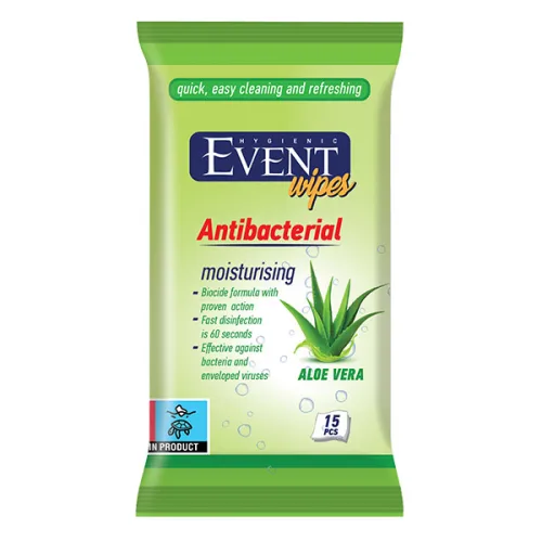 Влажни кърпички Event Antibacterial Aloe vera 15бр. - Event