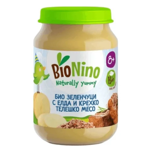 Bio Nino пюре зеленчуци с елда и телешко месо 8+ 190гр.