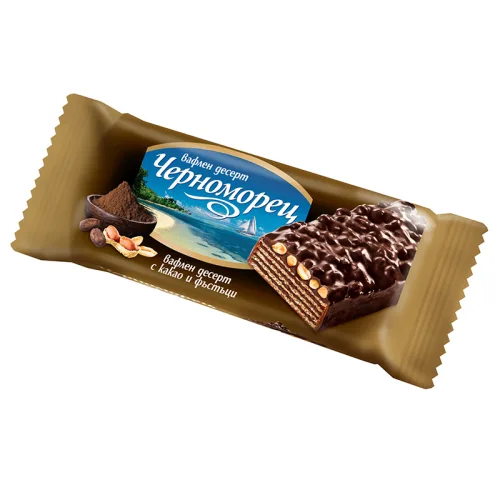 Вафла Черноморец с какао и фъстъци тъмен шоколад 80гр. - Черноморец