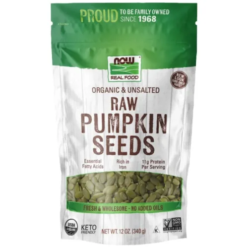 Pumpkin Seeds | Organic, Raw & Unsalted (11 дози) / 340 грама - NOW Foods