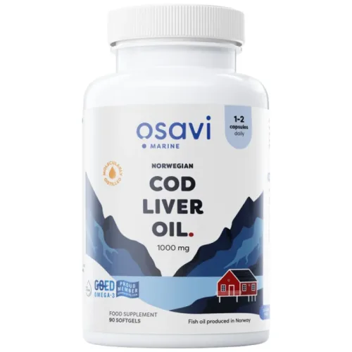Norwegian Cod Liver Oil 1000 mg | Lemon Flavored / 90 Гел капсули, 90 дози - Osavi