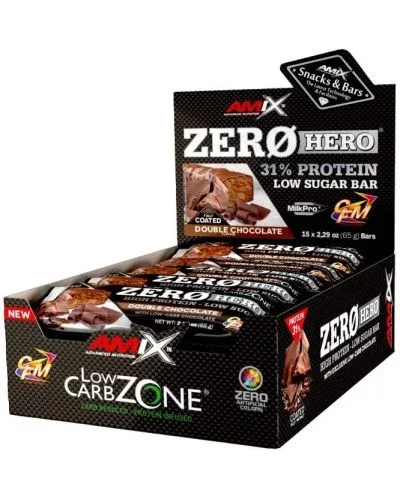 ZeroHero Protein Bar Box, двоен шоколад, 15 броя, Amix - Amix