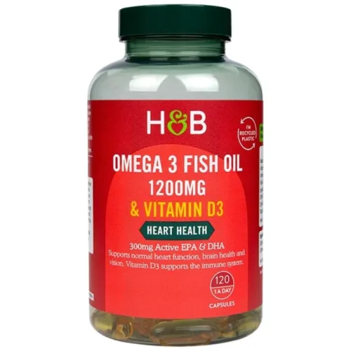 Omega 3 Fish Oil 1200 mg & Vitamin D3 / 120 Гел капсули, 120 дози - Holland And Barrett