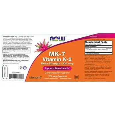 MK-7 Витамин K-2 Екстра Сила - 300 мкг / MK-7 Vitamin K-2 Extra Strength - 300 mcg - NOW