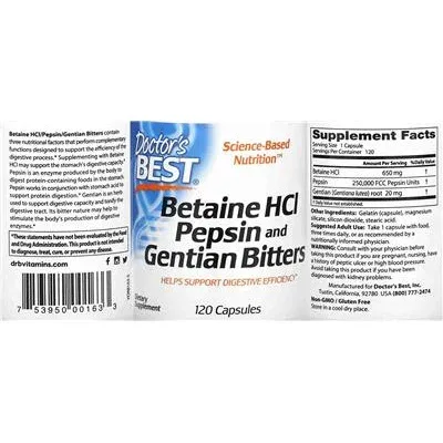 Бетаин HCl с пепсин и горчивки от гентиан / Betaine HCl Pepsin and Gentian Bitters - Doctor's Best