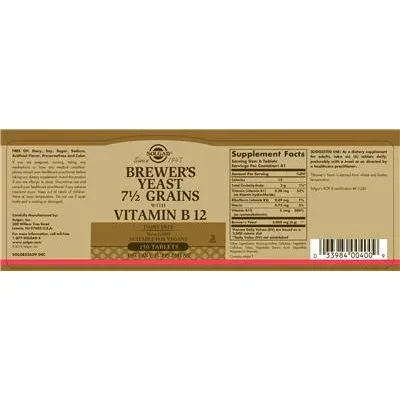 Дрожди на Brewer с 7 1/2 зърна и витамин B12 / Brewer's Yeast 7 1/2 grains with Vitamin B12 - Solgar