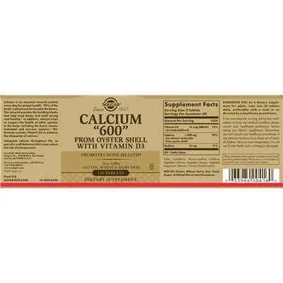 Калций "600" от стриди с витамин D3 / Calcium "600" from Oyster Shell with Vitamin D3 - Solgar