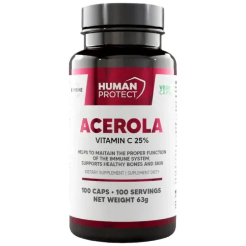 Acerola 500 mg | Natural Source of Vitamin C / 100 капсули, 50 дози - Human Protect