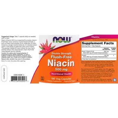 Двойна сила без зачервяване ниацин 500 мг / Double Strength Flush-Free Niacin 500 mg - NOW