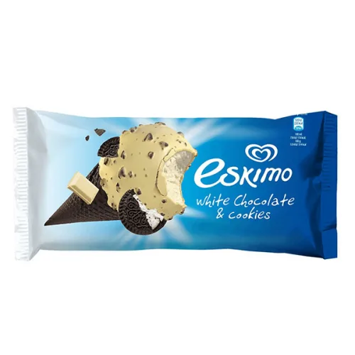 Сладолед Eskimo бял шоколад и бисквитка Algida 70гр. фуния - Eskimo