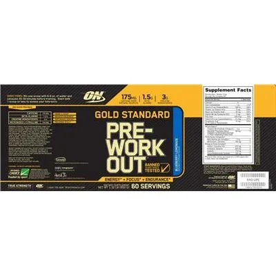 Gold Standard Предтренировъчна добавка с вкус на боровинка и лимонада / Gold Standard Pre-Workout Blueberry Lemonade - Optimum Nutrition