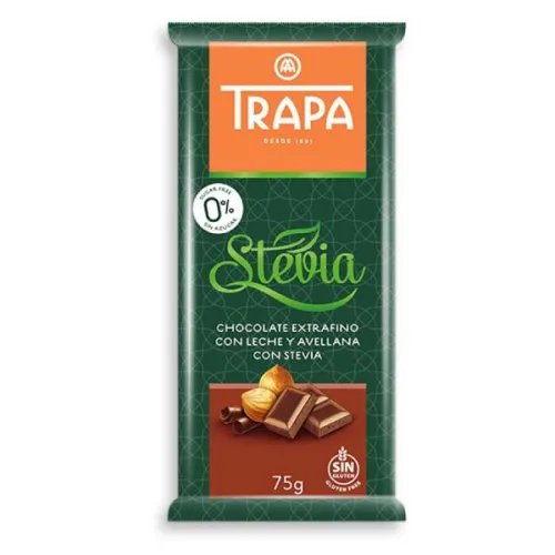 Млечен шоколад с лешници и стевия Trapa 75гр. - Trapa