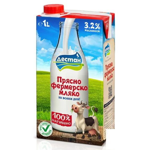 Прясно фермерско мляко Дестан 3,2% 1л. - Дестан