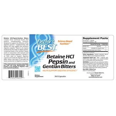 Бетаин HCl с пепсин и горчивки от гентиан / Betaine HCl Pepsin and Gentian Bitters - Doctor's Best