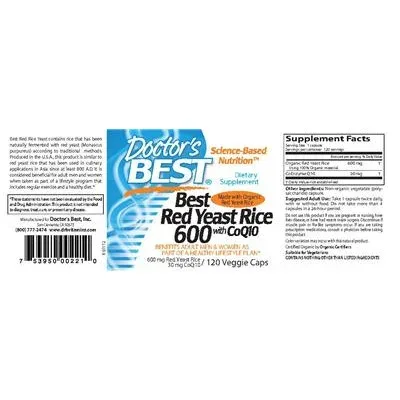 Най-добър червен ориз с мая 600 с CoQ10 / Best Red Yeast Rice 600 With CoQ10 - Doctor's Best