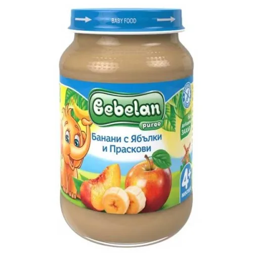 Пюре банани с ябълки и праскови без захар 4+месеца Bebelan 190гр. - Bebelan