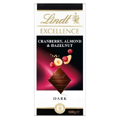 Шоколад Lindt Excellence бадем, лешник, червена боровинка 100гр. - Lindt