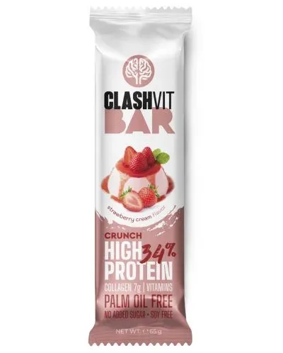 ClashVit Протеинов крънч бар, чийзкейк ягода и сметана, 65 g - ClashVit