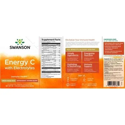 Енергийна напитка C с електролити с натурален вкус на портокал / Energy C with Electrolytes Natural Orange Flavor - Swanson