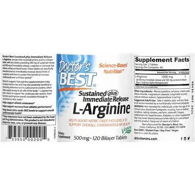 L-Аргинин Sustained plus Immediate Release 500 mg / Sustained plus Immediate Release L-Arginine 500 mg - Doctor's Best