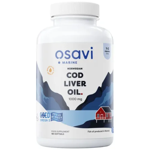 Norwegian Cod Liver Oil 1000 mg | Lemon Flavored / 180 Гел капсули, 180 дози - Osavi