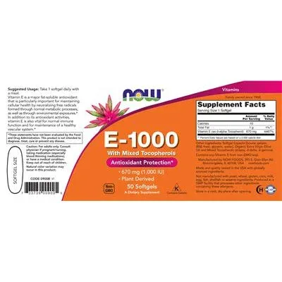 E-1000 с микс токофероли 670 мг (1,000 IU) / E-1000 with Mixed Tocopherols 670 mg (1,000 IU) - NOW