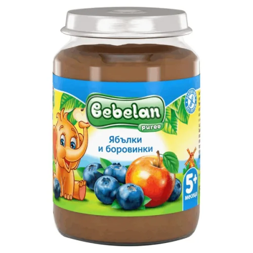 Пюре ябълки и боровинки 5+месеца Bebelan 190гр. - Bebelan
