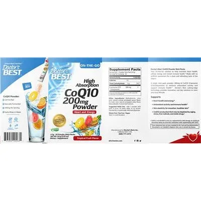 Прах с висока абсорбция CoQ10 200 mg с вкус на тропически плодове / High Absorption CoQ10 200 mg Powder Tropical Fruit Flavor - Doctor's Best