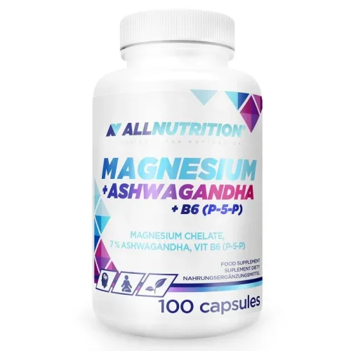 Magnesium + Ashwagandha + B6 - Магнезий + Ашваганда + Витамин B6, Разфасовка 100 caps - Allnutrition