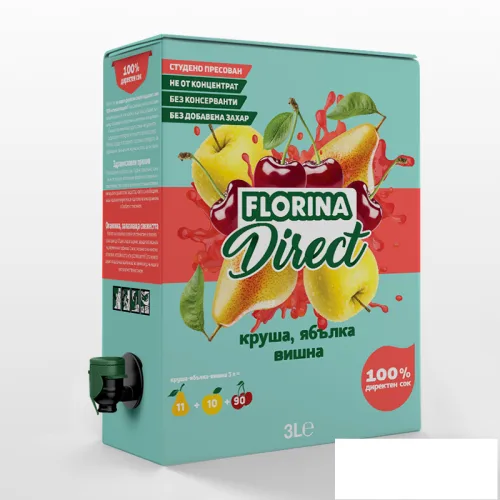 Директен сок Florina круша, ябълка и вишна 3л. - Florina