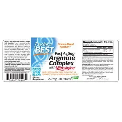 Бързодействащ аргинин комплекс с Нитросигин 750 мг / Fast Acting Arginine Complex with Nitrosigine 750 mg - Doctor's Best