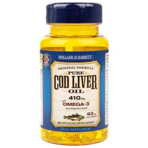 Pure Cod Liver Oil 410 mg / with Vitamin A & D / 60 Гел капсули, 60 дози - Holland And Barrett