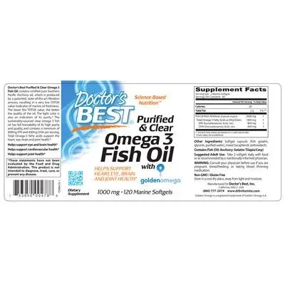 Пречистено и ясно Омега 3 рибено масло 1000 мг / Purified & Clear Omega 3 Fish Oil 1000 mg - Doctor's Best