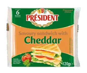 Топено сирене с чедар слайс President 120гр. - President