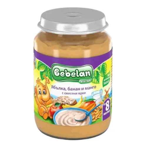 Пюре ябълка,банан и манго с овесени ядки 8+месеца Bebelan 190гр. - Bebelan