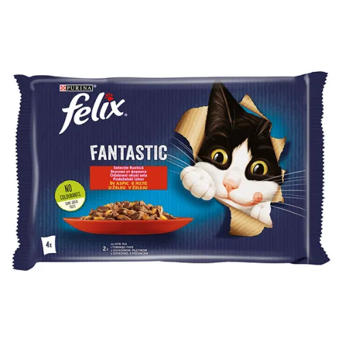 Котешка храна Felix говеждо и пиле Fantastic 4*85гр.