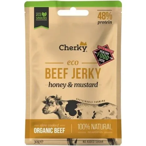 Био джърки от говеждо месо, мед и горчица, 30 g, Cherky - Cherky